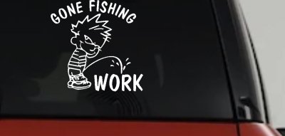 Gone Fishing Pee on Work Car or Truck Window Vinyl Decal Sticker