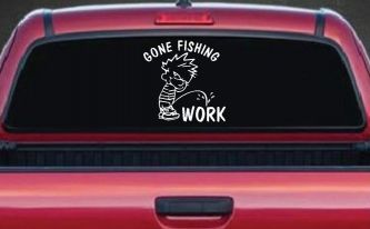 Gone Fishing Pee on Work Car or Truck Window Decal Sticker