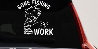 Gone Fishing Pee on Work Car or Truck Window Vinyl Decal Sticker