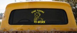 Gone Fishing Pee on Work Car or Truck Window Decal Sticker (Yellow)