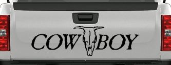 Cowboy With Bull Skull Western Car or Truck Window Decal Sticker (Black)