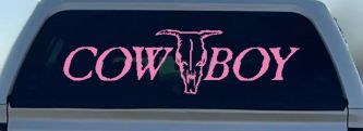 Cowboy With Bull Skull Western Car or Truck Window Decal Sticker (Pink)