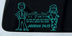 Stick Family JOSHUA 24:15 Car or Truck Window Decal Sticker (Turquoise)
