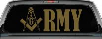 Freemason Masonic Square and Compass Army Military Car or Truck Window Decal Sticker (Gold)