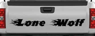 Flaming Lone Wolf Biker Car or Truck Window Decal Sticker (Black)