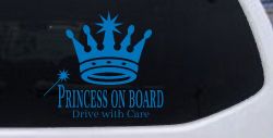 Princess on Board Drive with Care Car or Truck Window Vinyl Decal Sticker (Sky Blue)