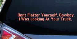 Don't Flatter Yourself Cowboy I was Looking At Your Truck Car or Truck Window Decal Sticker (Coral)