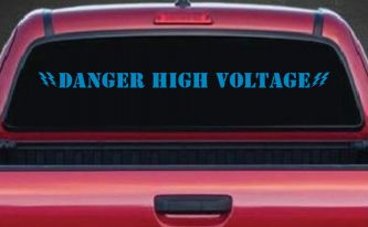 Danger High Voltage Car or Truck Window Decal Sticker (Blue)