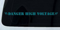 Danger High Voltage Car or Truck Window Decal Sticker (Turquoise Blue)