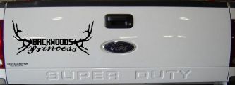 Backwoods Princess with Deer Horns Country Car or Truck Window Decal Sticker (Black)