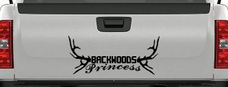 Backwoods Princess with Deer Horns Country Car or Truck Window Decal Sticker (Black)