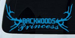 Backwoods Princess with Deer Horns Country Car or Truck Window Decal Sticker (Blue)