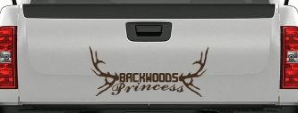 Backwoods Princess with Deer Horns Country Car or Truck Window Decal Sticker (Brown)
