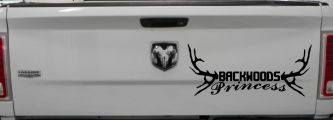 Backwoods Princess with Deer Horns Country Car or Truck Window Vinyl Decal Sticker (Matte Black)