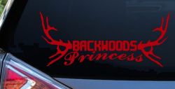 Backwoods Princess with Deer Horns Country Car or Truck Window Vinyl Decal Sticker (Red)