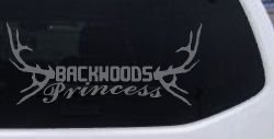 Backwoods Princess with Deer Horns Country Car or Truck Window Decal Sticker (Silver)