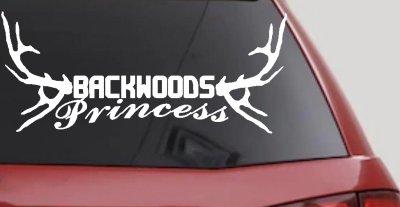 Backwoods Princess with Deer Horns Country Car or Truck Window Vinyl Decal Sticker