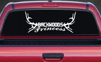 Backwoods Princess with Deer Horns Country Car or Truck Window Decal Sticker