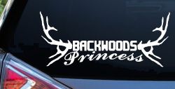 Backwoods Princess with Deer Horns Country Car or Truck Window Decal Sticker
