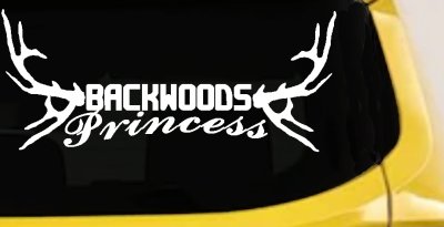 Backwoods Princess with Deer Horns Country Car or Truck Window Vinyl Decal Sticker