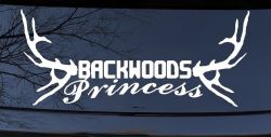 Backwoods Princess with Deer Horns Country Car or Truck Window Decal Sticker