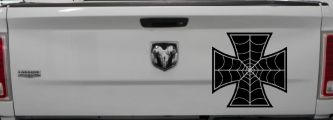 Chopper Iron Cross Spider Web Biker Car or Truck Window Vinyl Decal Sticker (Black)