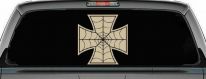 Chopper Iron Cross Spider Web Biker Car or Truck Window Decal Sticker (Desert Sand)