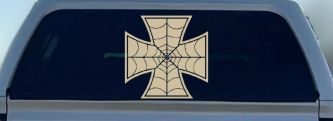 Chopper Iron Cross Spider Web Biker Car or Truck Window Decal Sticker (Desert Sand)