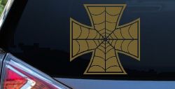 Chopper Iron Cross Spider Web Biker Car or Truck Window Decal Sticker (Gold)