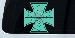 Chopper Iron Cross Spider Web Biker Car or Truck Window Decal Sticker (Mint)