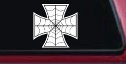 Chopper Iron Cross Spider Web Biker Car or Truck Window Decal Sticker