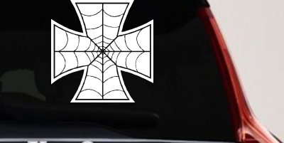 Chopper Iron Cross Spider Web Biker Car or Truck Window Vinyl Decal Sticker