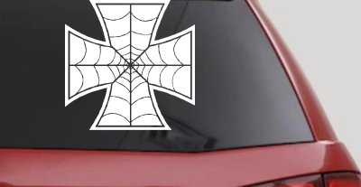 Chopper Iron Cross Spider Web Biker Car or Truck Window Vinyl Decal Sticker