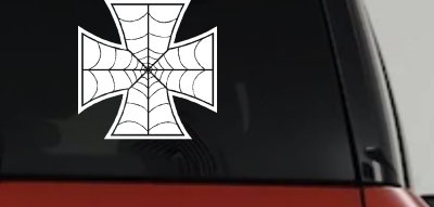 Chopper Iron Cross Spider Web Biker Car or Truck Window Vinyl Decal Sticker