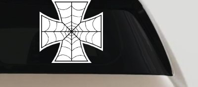 Chopper Iron Cross Spider Web Biker Car or Truck Window Vinyl Decal Sticker