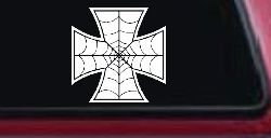 Chopper Iron Cross Spider Web Biker Car or Truck Window Decal Sticker