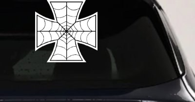 Chopper Iron Cross Spider Web Biker Car or Truck Window Vinyl Decal Sticker