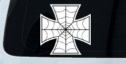 Chopper Iron Cross Spider Web Biker Car or Truck Window Decal Sticker