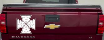 Chopper Iron Cross Spider Web Biker Car or Truck Window Decal Sticker (White)
