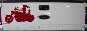 Women Biker With Jack Russell Terrier Car or Truck Window Decal Sticker (Burgundy)