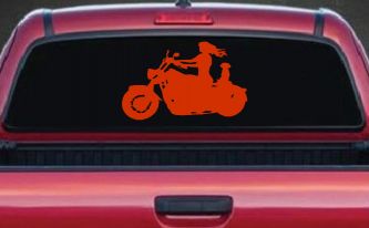 Women Biker With Jack Russell Terrier Car or Truck Window Vinyl Decal Sticker (Orange Red)