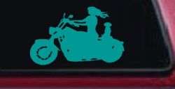 Women Biker With Jack Russell Terrier Car or Truck Window Decal Sticker (Turquoise)