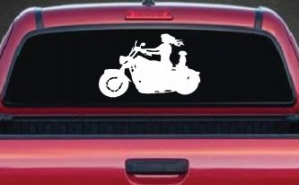 Women Biker With Jack Russell Terrier Car or Truck Window Decal Sticker