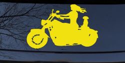 Women Biker With Jack Russell Terrier Car or Truck Window Decal Sticker (Yellow)