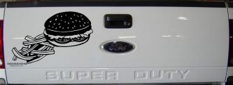Cheeseburger and French Fries Restaurant Window Lettering  Business Car or Truck Window Decal Sticker (Black)