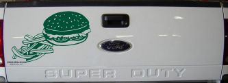 Cheeseburger and French Fries Restaurant Window Lettering  Business Car or Truck Window Decal Sticker (Dark Green)