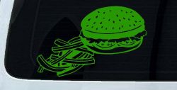 Cheeseburger and French Fries Restaurant Window Lettering  Business Car or Truck Window Decal Sticker (Lime)