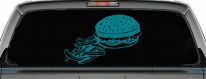 Cheeseburger and French Fries Restaurant Window Lettering  Business Car or Truck Window Vinyl Decal Sticker (Turquoise Blue)
