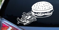Cheeseburger and French Fries Restaurant Window Lettering  Business Car or Truck Window Decal Sticker