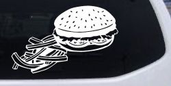 Cheeseburger and French Fries Restaurant Window Lettering  Business Car or Truck Window Decal Sticker